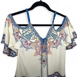 Boho Embroidered Cold Shoulder Top – Festival Style
